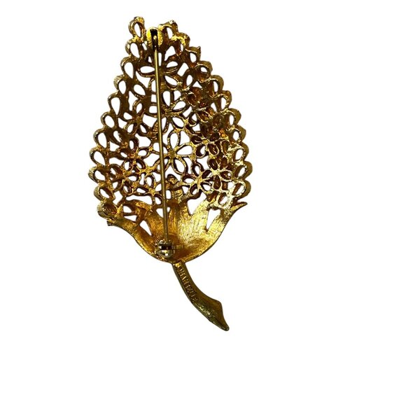 Vintage Mamselle Gold-Tone Filigree Floral Leaf Brooch Pin - Picture 2 of 11